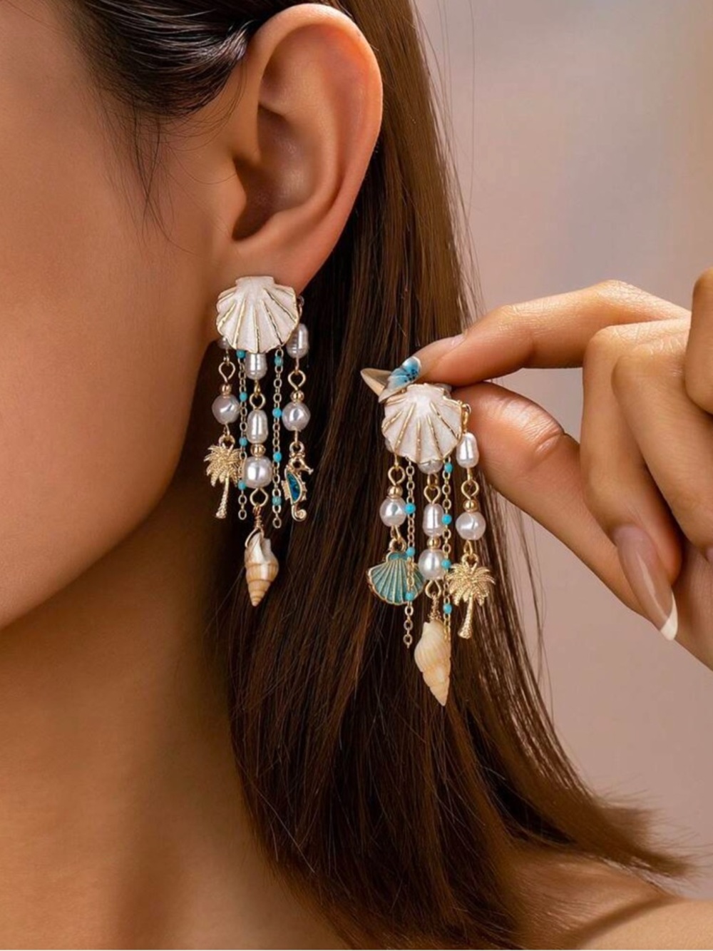 Seashell Pearl Drop Earrings S1338